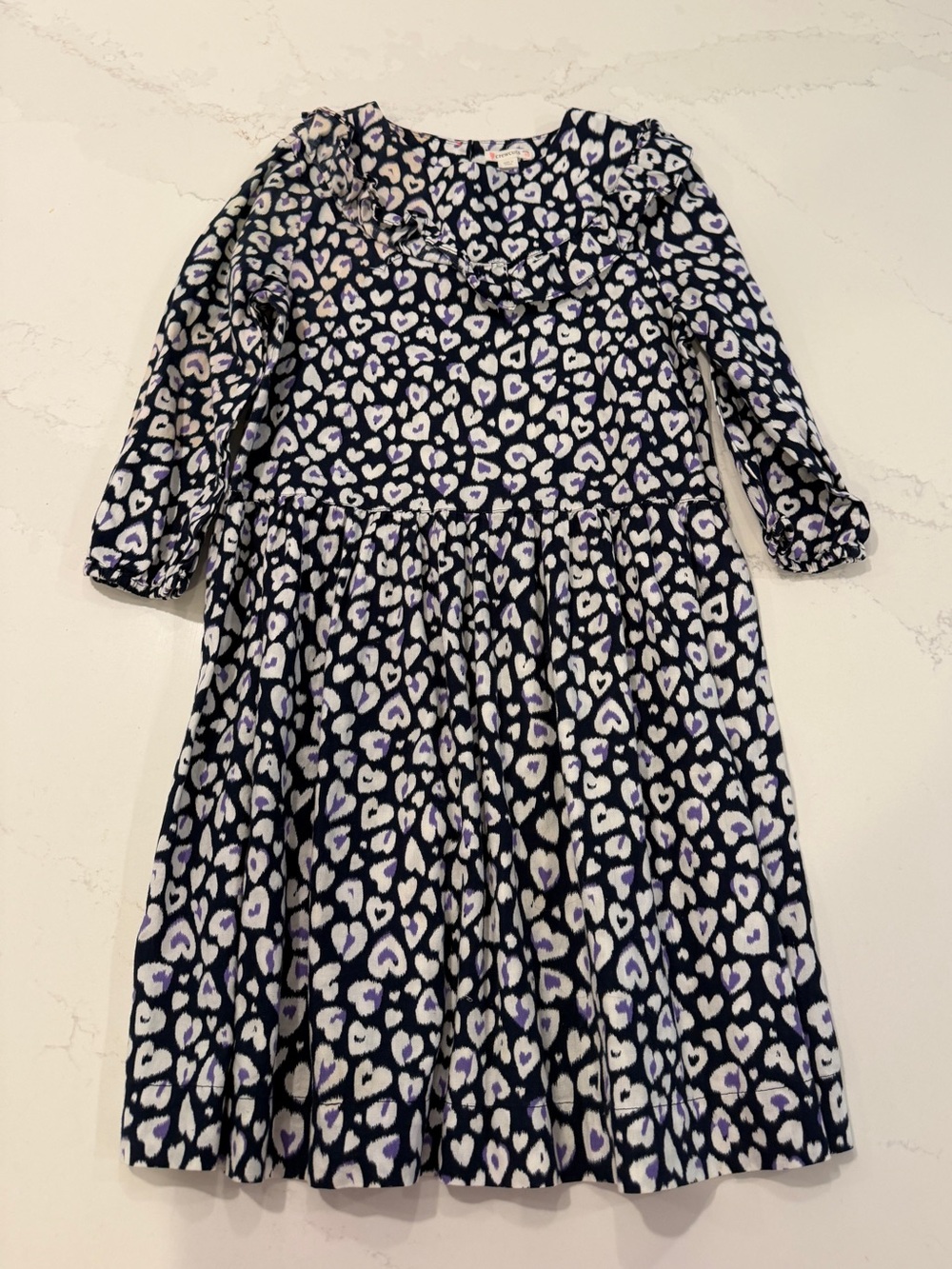J crew crew cuts Girls Navy Heart Print Ruffled Collar Dress size 10
